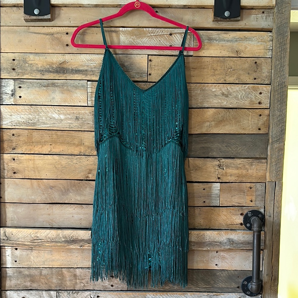 Elegant Teal Fringe Dress